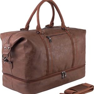 Leather Travel Bag with Shoe Pouch,Weekender Overnight Bag Waterp…